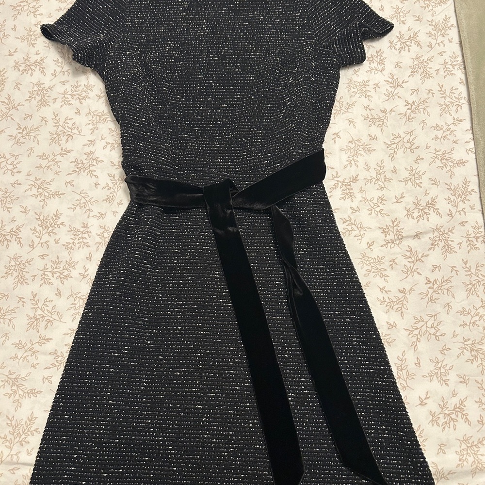 LOFT Black A-Line Flutter Sleeve Midi Dress